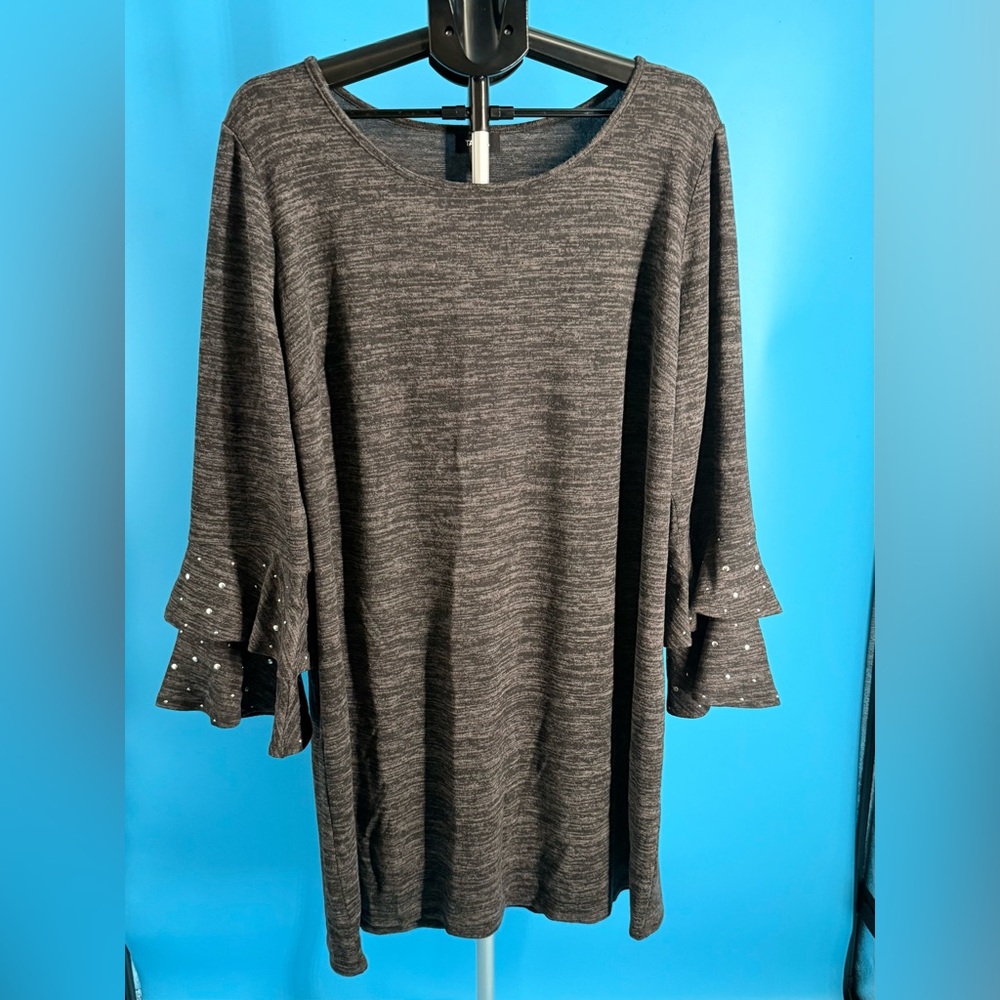 Women Tacera Plus Stretch Long Sleeve Deep Gray Studded Knit Dress Sz 2X NWT
